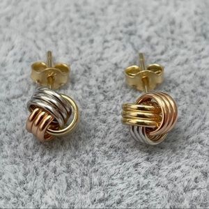14k Three Colored Gold Love Knot Stud Earrings